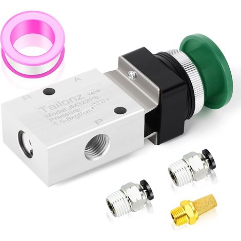 Vert 1/4 "BSP Commande manuelle type bouton-poussoir champignon 3 voies 2 positions Vanne mécanique de contrôle pneumatique (1/5)