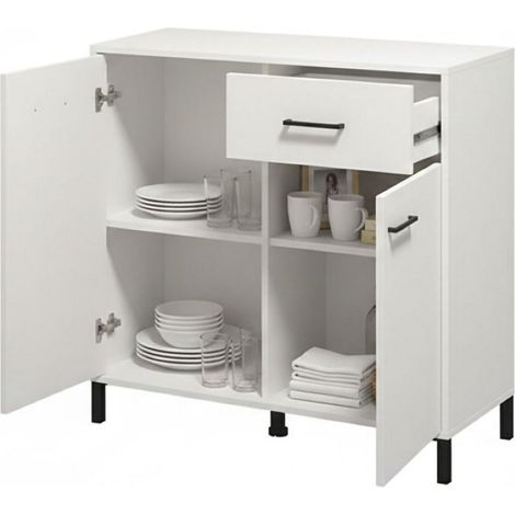 Credenza Laerruu, Madia 2 Ripiani, un Cassetto, 2 Ante, 93x40x90h cm Bianco