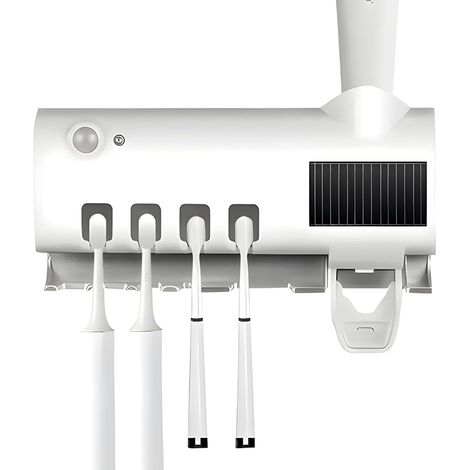 Smart Toothbrush Sterilizer, Household Toothbrush Holder with Toothpaste Dispenser, Easy to Install, White (1/4)