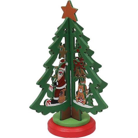 1 sapin de Noël en bois à monter soi-même, mini sapin de Noël, décoration de bureau, scène de Noël-14x12cm-Colorful (1/3)