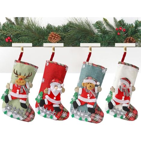 Juego de 4 calcetines navideños personalizados con chimenea, botas navideñas para decoración navideña, Papá Noel