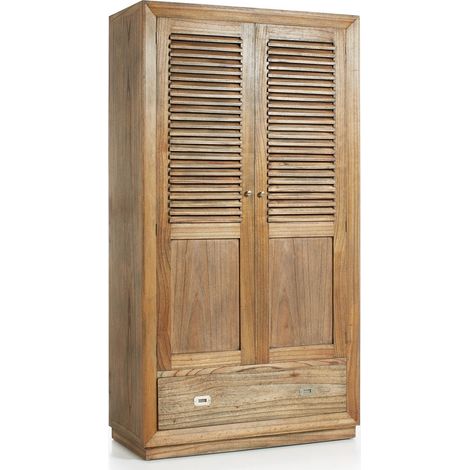 Armoire en bois massif de Mindy naturel 2 portes 7 tiroirs Mazari 108cm (1/5)