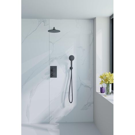 FugaFlow Eccelente Acces Ensemble de douche de tête encastré - thermostatique - bras mural - douche de tête 30cm - douchette ronde - flexible de