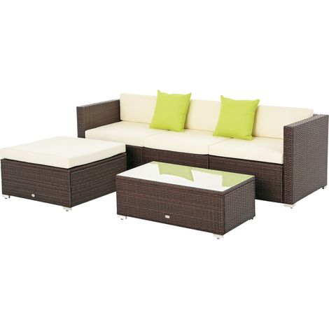 4-Seater Rattan Sofa Set Garden Outdoor Sectional Sofa Coffee Table Combo Patio Furniture-Brown