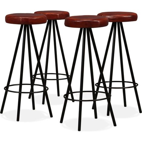 Tabouret de bar cuir marron et pieds métal noir Gream - Lot de 4 (1/5)