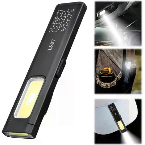 Lampe torche LED de poche rechargeable multi-mode avec aimant et clip, mini lampe torche plate portable pour la maison, le camping et les situations d'urgence - JXLGV (1/4)