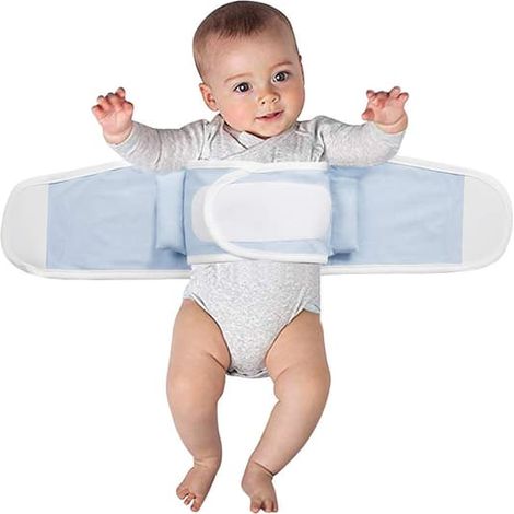 Tapis de couchage pour bébé avec ceinture d'emmaillotage, emmaillotage double couche, emmaillotage élastique, convient aux bébés âgés de 2 à 12 mois (bleu). (1/4)