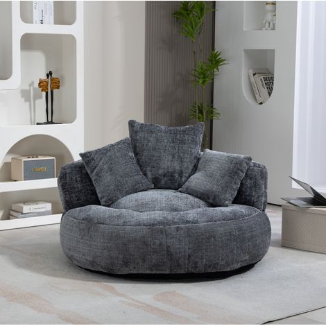 Fauteuil lounge 108x108x52 cm gris, dossier enveloppant, tissu chenille, sans montage MEUBLIV (1/5)