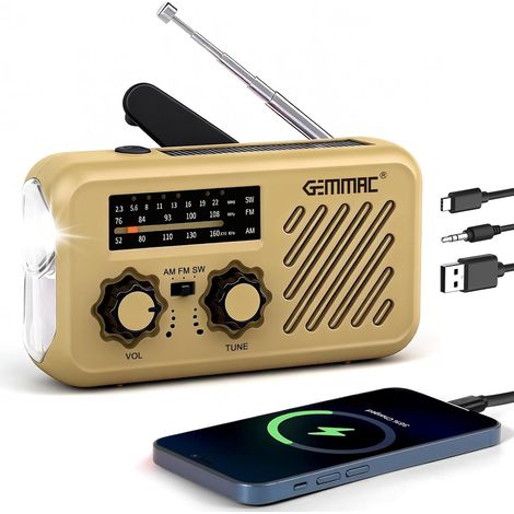 Radio Portable Urgence, FM/AM Radio de Secours avec Rechargement du Solaire Radios Dynamo à Manivelle avec Lampe de Poche Lampe Lecture LED 2000mAh Powerbank SOS Alarm Outdoor Camping (1/5)