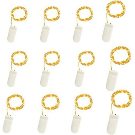 Guirlande LED à piles 12 pièces 1M 10 LED, guirlande lumineuse étanche pour mini bouteilles, décoration fête mariage NoëlHalloween (1/5)