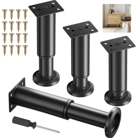 4 Pièces Pieds Réglables pour Meubles, Pied Reglable en Hauteur 25cm-43cm, Pied Meuble Salle de Bain, Pied de Table Reglable, Pied de Canapé pour Armoires, Tables, Canapés, Lits (25cm-43cm) (1/5)