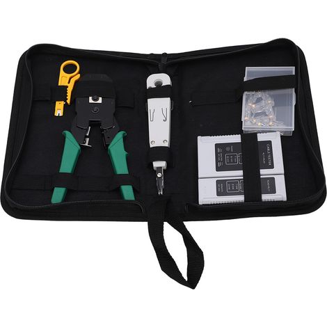 Kit réseau professionnel 5-en-1 : pince à sertir Ethernet portable pour câbles Cat5, Cat5e, Cat6 avec testeur intégré (1/5)