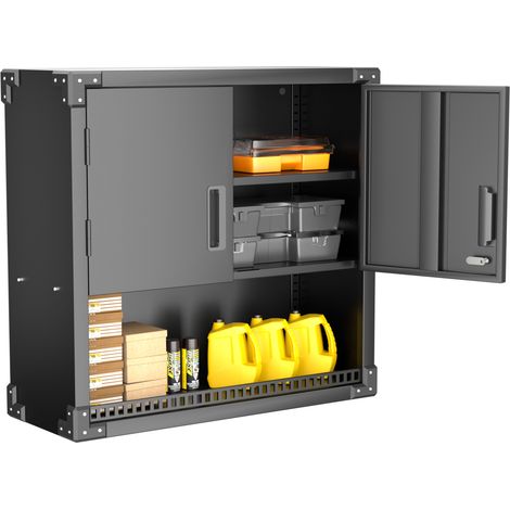 80×77×30, armoire à outils murale en métal, avec 2 clés, adaptée pour le garage, l'atelier ou la cuisine, à assembler, modèle noir (1/5)