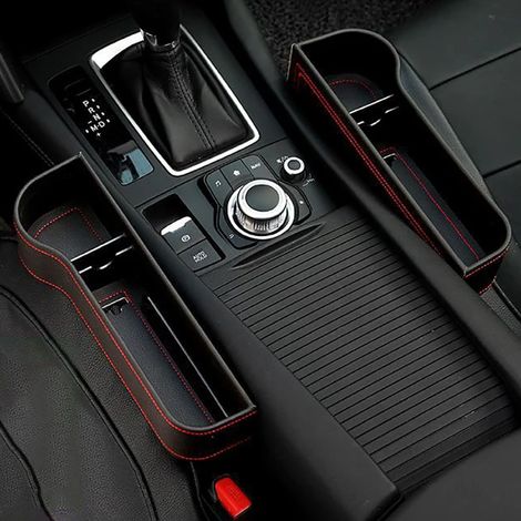 (Couleur 1) Organisateur d'espace pour siège auto en cuir, boîte de rangement pour carte, gobelet et accessoires de voiture, porte-accessoires de poche (1/5)