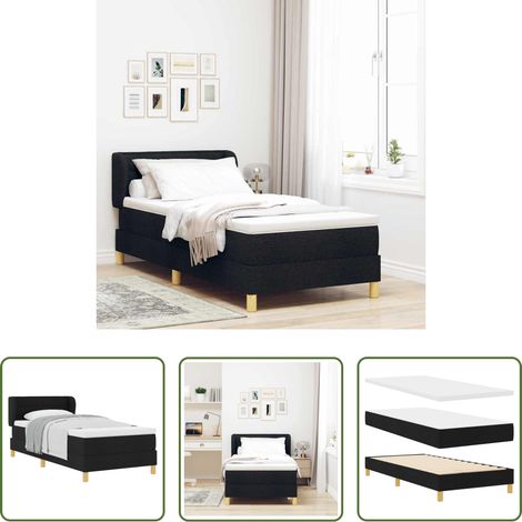 vidaXL Lit en bois - Lit à ressorts avec matelas Noir 100 x 200 cm tissu (1/5)