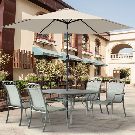 Greenbay Round Garden Parasol Sun Shade Patio Outdoor Umbrella Canopy Crank Tilt Mechanism 2.5M Cream