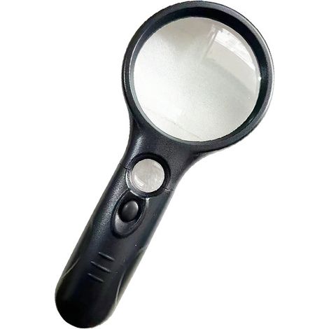 3-fache Leselupe mit 2 LEDs, Licht und Griff – Schwarz