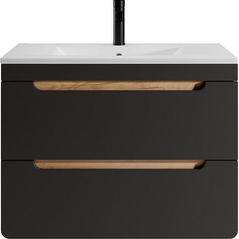 Mobile bagno sospeso con lavabo da incasso 80 cm Naturale chiaro e Antracite - ARUBA (1/4)