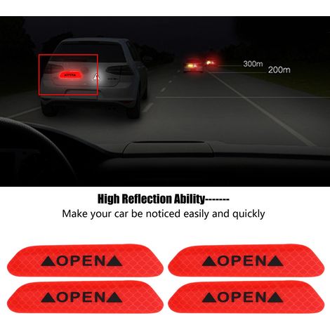 Lot de 4 bandes réfléchissantes adhésives pour portière de voiture, sticker sécurité rouge, signalisation auto, autocollant rétroréfléchissant (1/5)