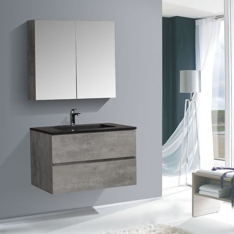 BERNSTEIN - Ensemble pour salle de bain EDGE 750 - Sans miroir, Béton, 2x meuble mural flexible, Noir mat (1/5)