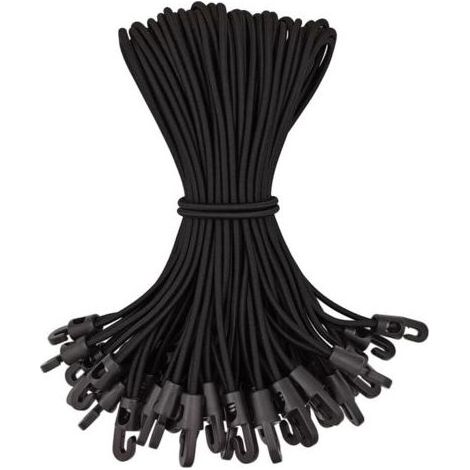 Paquete de 50 cuerdas elásticas de 25 cm – Ganchos de plástico para lonas – Goma resistente a la intemperie – Para uso en camping y jardín (1/5)