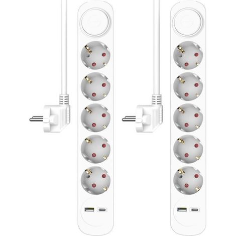 Multiprise - ELRO - ES305 - 5 Prises - 2 Ports USB - Cordon 1,5 m