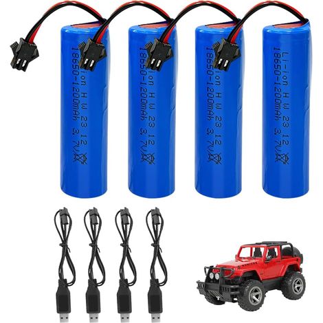 baterías de iones de litio de 3,7 V y 1200 mAh, recargables 18650 con 4 cargadores USB, SM-2P, compatibles con vehículos radiocontrolados, barcos, tanques y coches. (1/5)