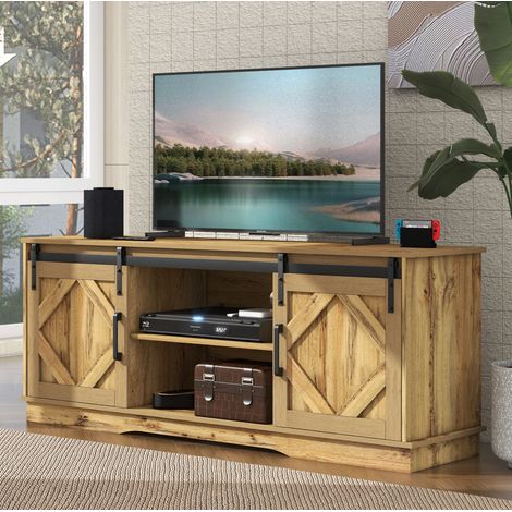Mobile TV 150 x 40 x 60 cm con ante scorrevoli, 2 ripiani regolabili, marrone DESVIAE (1/5)