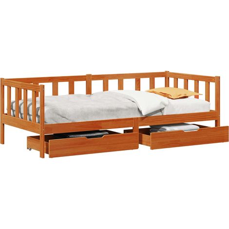 Daybed with Headboard 3 pcs Wax Brown Solid Pine Wood vidaXL