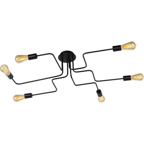 Lampadario Lucide Lester 6 Luci E27 Nero Dimmerabile (1/5)