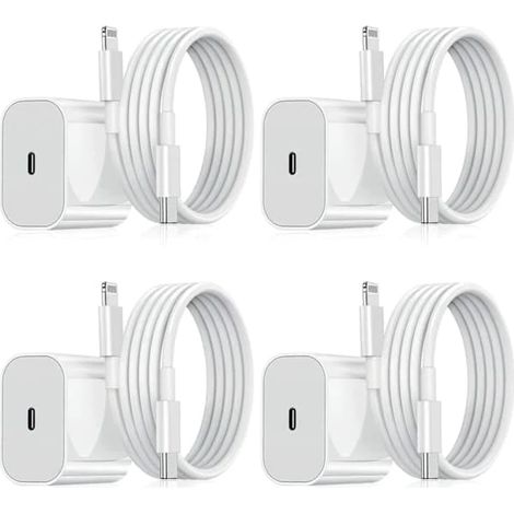 Lot de 4 chargeurs iPhone - Chargeur rapide - Adaptateur + câble de 2 m 20 W USB-C Blanc (1/5)