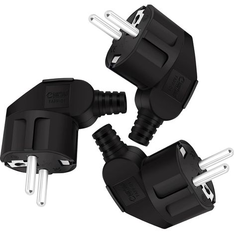 3 Pièces Fiches 16A 240V Prise Mâle avec Douille de Protection Anti-torsion Prise Electrique Male Convient pour câble 8-10MM Étanche IP22 Noir (1/5)
