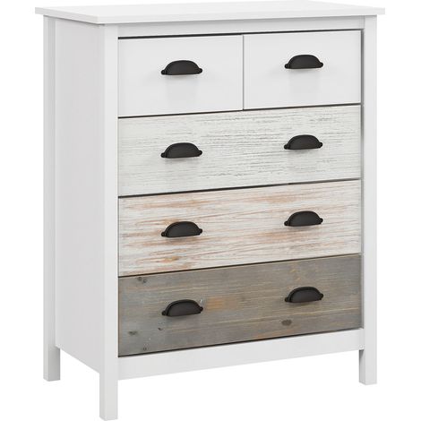 Lit Commode 70x38x85 Cm En Mdf Blanc, 5 Tiroirs Avec Anti-basculement Et Finition Laquée (1/5)