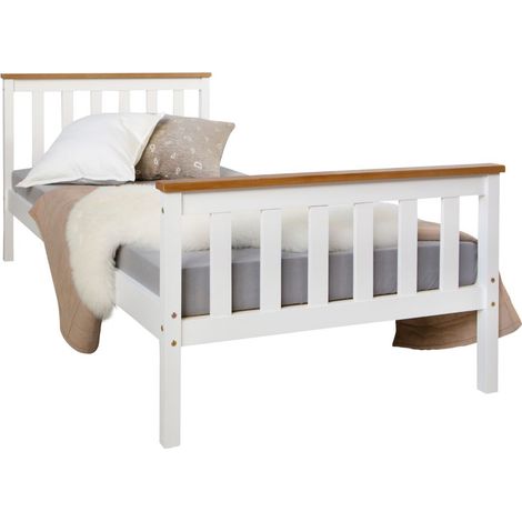 Letto singolo in legno massiccio bianco con rete a doghe (1/5)