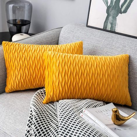 Housses Coussin en Velours 30x50cm pour Salon Canapé,Lot de 2 Housses Coussin Carrés de Motif uni Décoration Chambre,Jaune (1/5)