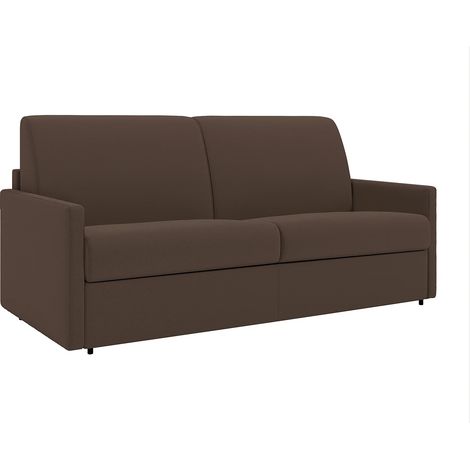 Canapé 3 places convertible express en tissu marron - Couchage 140 cm - Matelas 14 cm CALIFE (1/5)