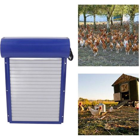 Automatische Hühnerstalltür mit Zeitschaltuhr – Batteriebetrieben (AA) – LED-Steuerung – Metallrahmen und Kunststoffplatte – Abmessungen: 37 x 24,7 cm