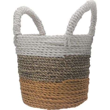 Ensemble de paniers en jonc de mer - Orange / Naturel / Blanc- Vendu par 1 (1/4)