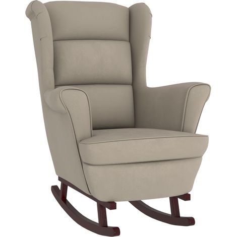 Fauteuil à bascule et pieds en bois d'hévéa Gris clair Velours (1/5)