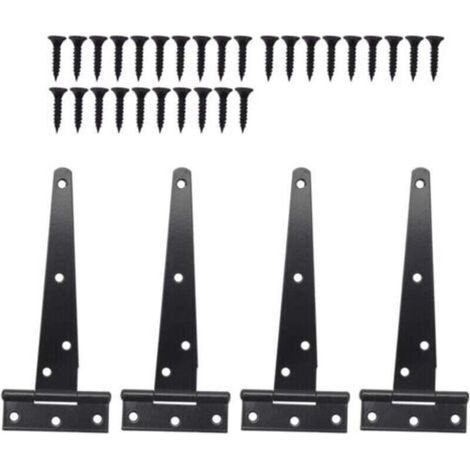4 Charnières de Porte Robustes 6 Pouces en T pour Portes en Bois Noir (1/4)