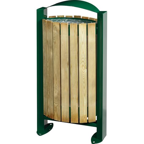 Corbeille façade bois sur pied Arkea - 60l - bois / vert mousse - RAL 6005 (1/5)