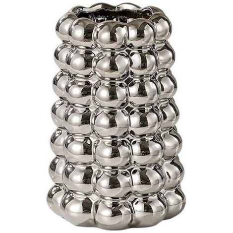 Unique and luxurious ceramic vase with drainage hole, ceramic bubble vase for living room or dining table, silver (1/5)