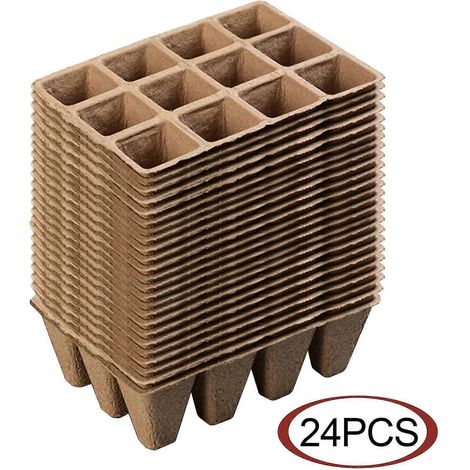 Filiyano-Ensemble de 24 pots de jardin biodégradables en fibre biodégradable, contenants de germination, pots de plantes dégradables pour les (1/4)