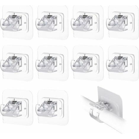 Lot de 10 supports de tringle à rideaux transparents, sans perforation, auto-adhésifs, pour fixation de tringles à rideaux (1/4)