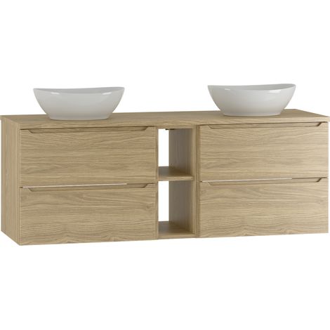 Doppelwaschtisch 140cm Viggo mit 4 Schubladen, Holzoptik