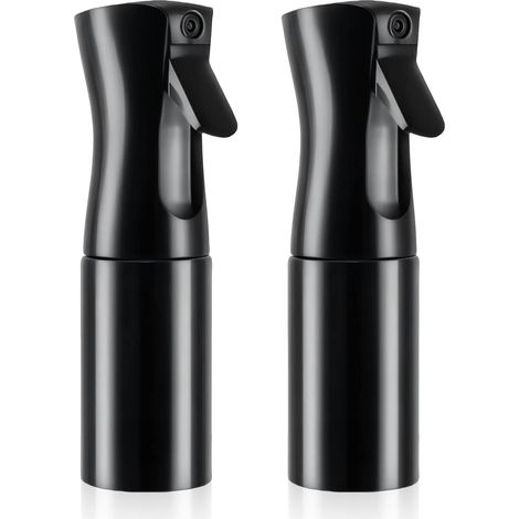 Juego de 2 botellas pulverizadoras de agua de 200 ml con niebla fina continua, para plantas, limpieza, alcohol, etc. (negro) (1/5)