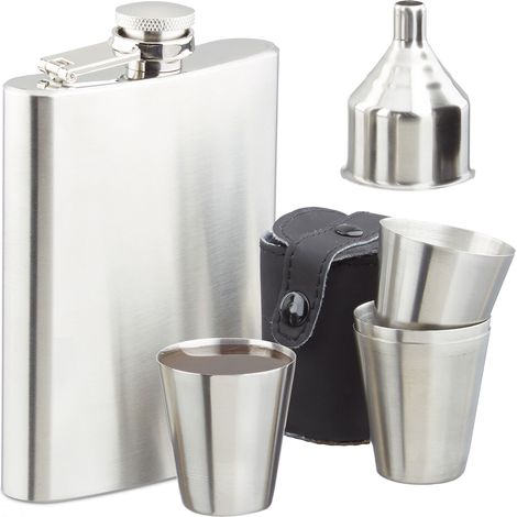 juego de bar XXL de 12 piezas, petaca de 200 ml, con vasos, embudo, coctelera, colador, vaso medidor, cuchara y pinzas (1/5)