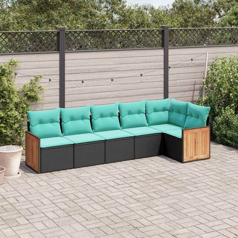 vidaXL Set Divani da Giardino 6 pz con Cuscini Nero in Polyrattan (1/5)