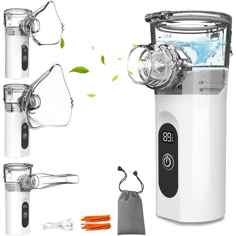 Nébuliseur Portable Rechargeable pour Enfants et Adultes, Inhalateur Silencieux avec 2 Masques et 1 Embout, Aérosoll avec Auto-nettoyage, Inhalateur Électrique pour Usage Domestique et Voyage (1/5)