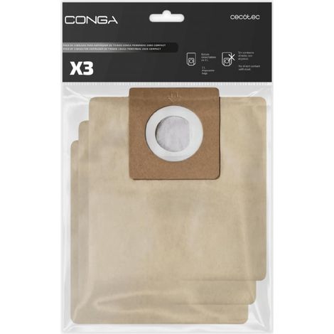Cecotec Aspirador trineo Pack de 3 bolsas para aspirador de trineo Conga PowerBag 2000 Compact (Consumible) Cecotec